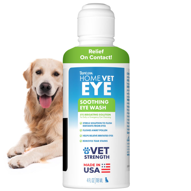 TropiClean HomeVet Dog Eye Drops, Soothing Eye Wash for Allergy and Debris Relief, Safe for Cats, USA Made, 4 oz