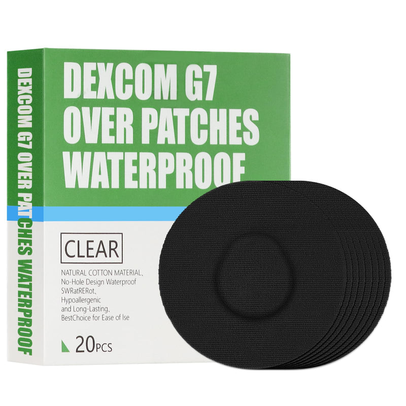 20 Pack,Over Patches Waterproof for Dexcom g7,CGM Sensor Patches| Non-Glue Central, Full Coverage, Latex-Free, Hypoallergenic & Breathable | Easy to Remove Without Leaving Any Marks (Black, 3.15) Black 3.15 in
