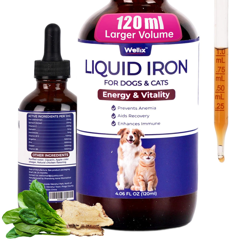 4oz Liquid Iron Supplement for Cats&Dogs-Vitamin B12&C-Cat Anemia Supplements, Hemoglobin Support,Lethargy,Pregnant Cat&Dog Essentials,Kitten & Puppy Supplements-Large Volume