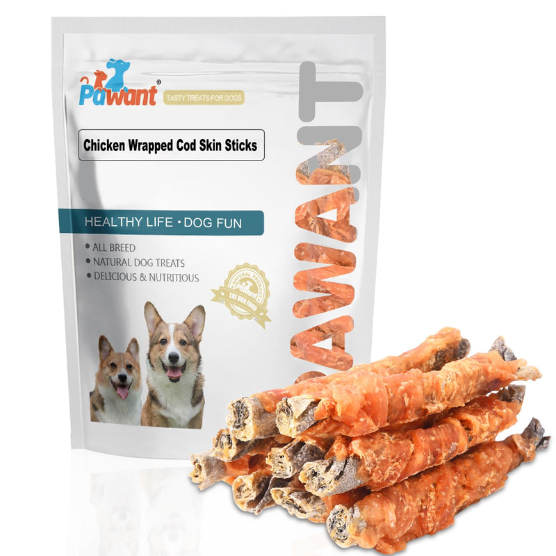 Chicken Wrapped Cod Skin Dog Treats, 45% Real Chicken & 45% Fish Skin - High Protein Omega-3 Dog Chews for Skin & Coat Health - Rawhide Free, Training Snacks for All Breeds 8 oz Chicken Wrapped Cod Skin Sticks 8 Ounce (Pack of 1)