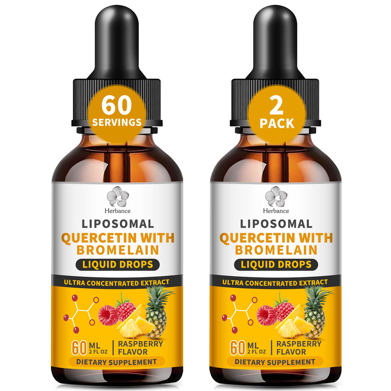 (2 Pack) Liposomal Quercetin with Bromelain Liquid Drops for Kis & Aldult- Higher Absorption, Quercetin Supplements 700mg w. Bromelain Elderberry Zinc Vitamin C for Immune, Heart, Antioxidant Support 2 Fl Oz (Pack of 2)
