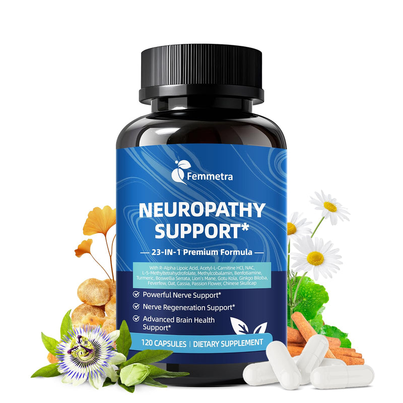 Nerve & Peripheral Neuropathy Support Supplement 1200mg R-Alpha Lipoic Acid | R-ALA L-Carnitine Vitamin B12 B1 B6 D3 E Folate Lions Mane NAC Magnesium Turmeric - Liver Detox, Antioxidant & Mental Support 120 Count (Pack of 1)