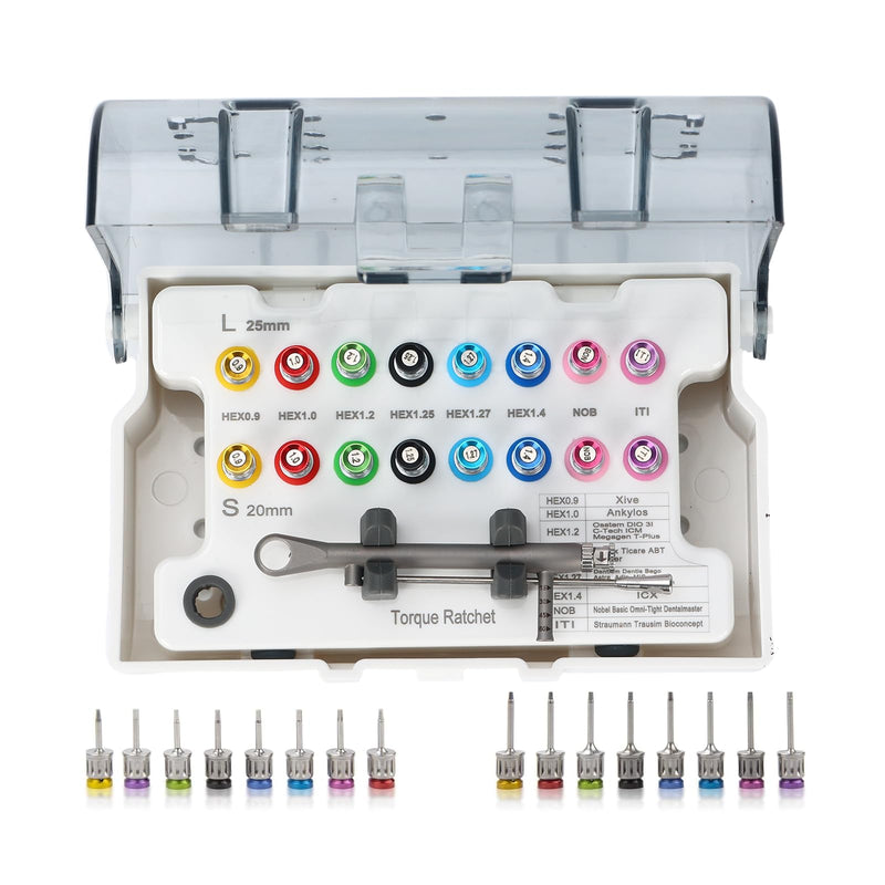 Dental Implant Torque Wrench Set - Universal Prosthetic Kit Dental Implant Kit with Torque Ratchet Screwdrivers 16 pcs,10-70Ncm, Secure Disassemble Implant Restorations