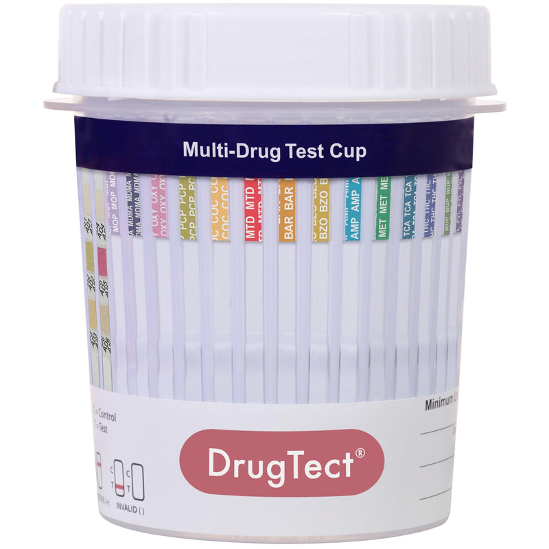 DrugTect Multi-Drug Rapid Urine Test Cup | 1 Pack | 14 Panel CLIA Waived Marijuana Fentanyl Drug Test Cup with 6 Adults for AMP,BAR,BUP,BZO,COC,FYL,MDMA,MET,MOP|OPI,MTD,OXY,PCP,TCA,THC (1) - BeesActive Australia