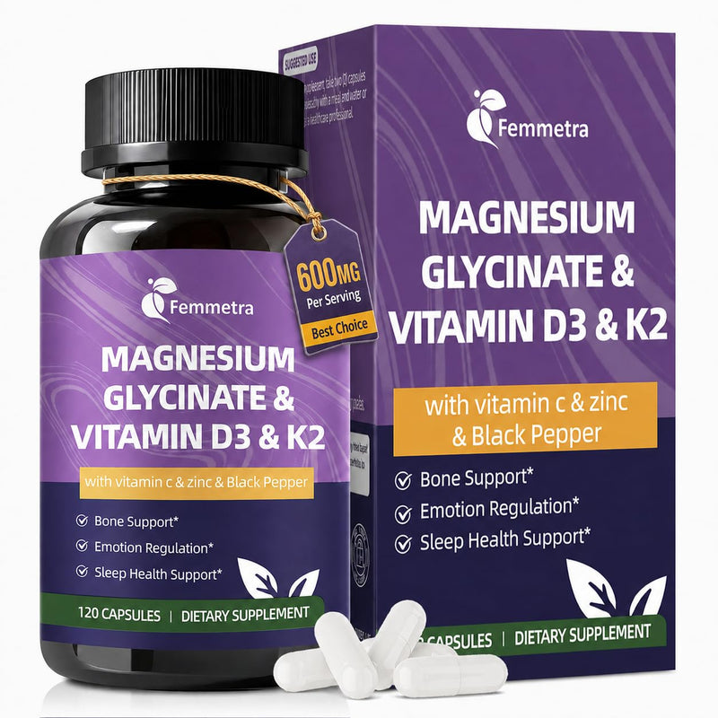 7-IN-1 Magnesium Glycinate 600mg Vitamin D3 K2 Supplement, 120 Capsules | High Absorption Magnesium Complex for Relaxation, Muscle, Energy & Sleep Health for Men & Women, Vegan, Non-GMO, Gluten-Free