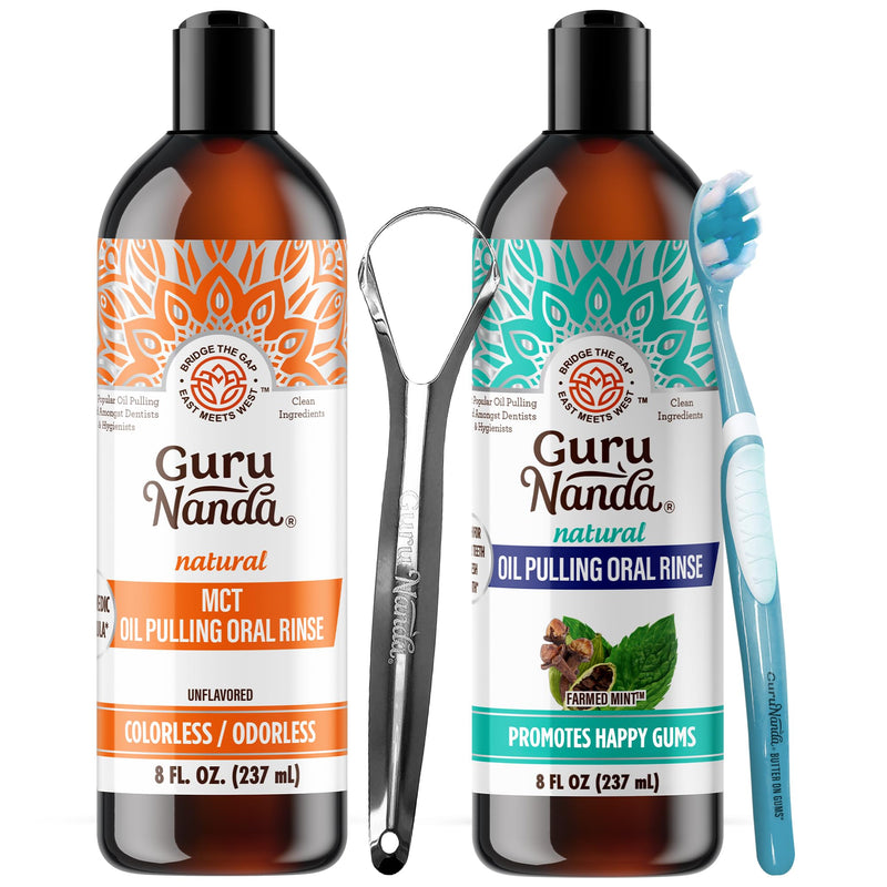 GuruNanda Gentle Cleanse Oral Care Kit – MCT & CocoMint Oil Pulling Mouthwash for Natural Oral Hygiene, Happy Gums & Long Lasting Fresh Breath