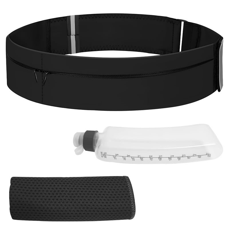 Running Belt for Women & Men-Waterproof Running Bag Belts Fanny Pack with Water Bottle & Cooling towels-Adjustable Reflective Belt Waist Pack with 3 pocket for Jogging, Hiking, Gym & Travel (Medium) Medium