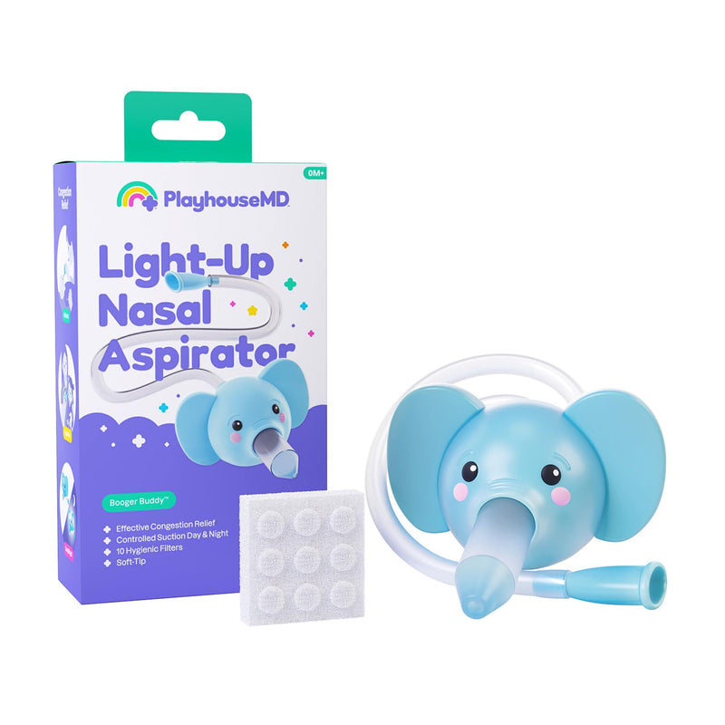 Playhouse MD Booger Buddy Nasal Aspirator, Elephant - with LED Light for Babies & Toddlers – BPA-Free Snot Remover for Infant Stuffy Nose, Congestion Relief – Easy to Clean Design - FSA/HSA Eligible - BeesActive Australia