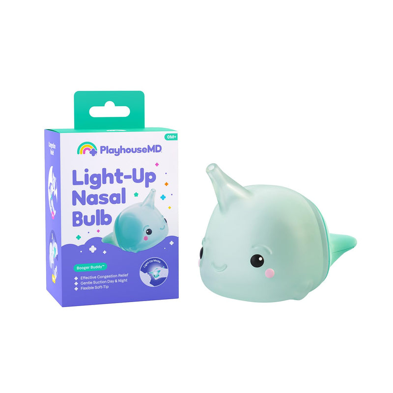 Playhouse MD Booger Buddy Nasal Aspirator Bulb, Narwhal - with LED Light for Babies & Toddlers – BPA-Free Snot Remover for Infant Stuffy Nose and Congestion Relief – Easy to Clean Design