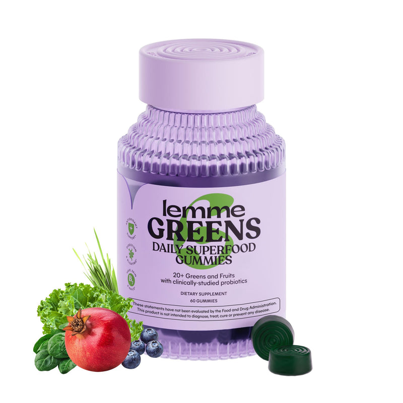 Lemme Greens Superfood Gummies, 30-Day Supply | Support Gut Health & Reduce Bloating, 20+ Organic Greens and Superfruits, Clinically Studied Probiotics, D3, B12