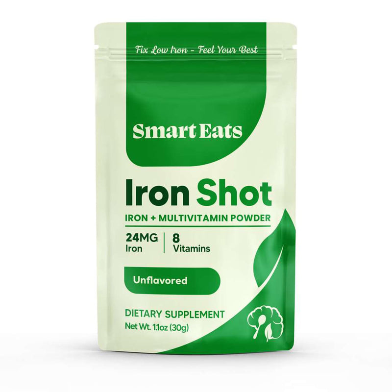 Smart Eats Iron Shot: 2-in-1 Iron-Multivitamin Blend | Highly Absorbed | Avoid Side Effects | 24mg Ferrous Glycinate | Vitamins B12, C, D, More | Boost Hemoglobin, Ferritin | Unflavored | 30 Scoops