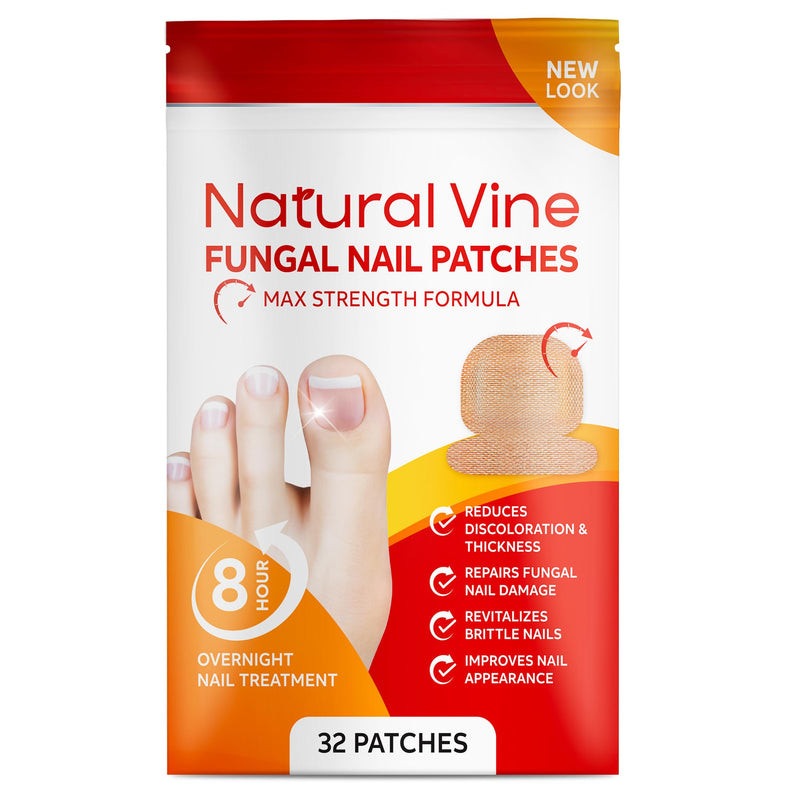 Natural Vine Fungal Nail Patches: Max Strength Formula for Toenail and Fingernails - 8-Hour Nighttime Renewal with 1% Tolnaftate - Toenail Fungus Treatment Extra Strength 32 Patches 32 Count (Pack of 1)