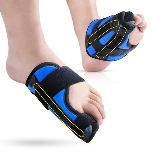 Big Toe Splint for Women & Men, Broken Big Toe Support Brace for Fracture Fixation,Sports Sprains,Injuries, Adjustable Big Toe Protector with 2 Stainless Steel Plates for Day & Night - Left (Blue-Black) (Blue-Black)