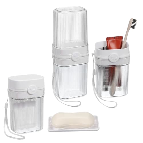 uxcell Travel Toothbrush Case Set, Leakproof Soap Holder with Lid and Portable Travel Toothbrush Holder for Bathroom, Gym, Business Trip, Camping (White) White