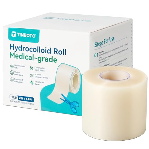Hydrocolloid Roll for Wound Care, Hydrocolloid Bandages with Self-Adhesive, Cut-to-Size Patch Bandages, Ultra Absorbent, Waterproof, First Aid Kit Essential (2IN*4.8FT) 2IN*4.8FT