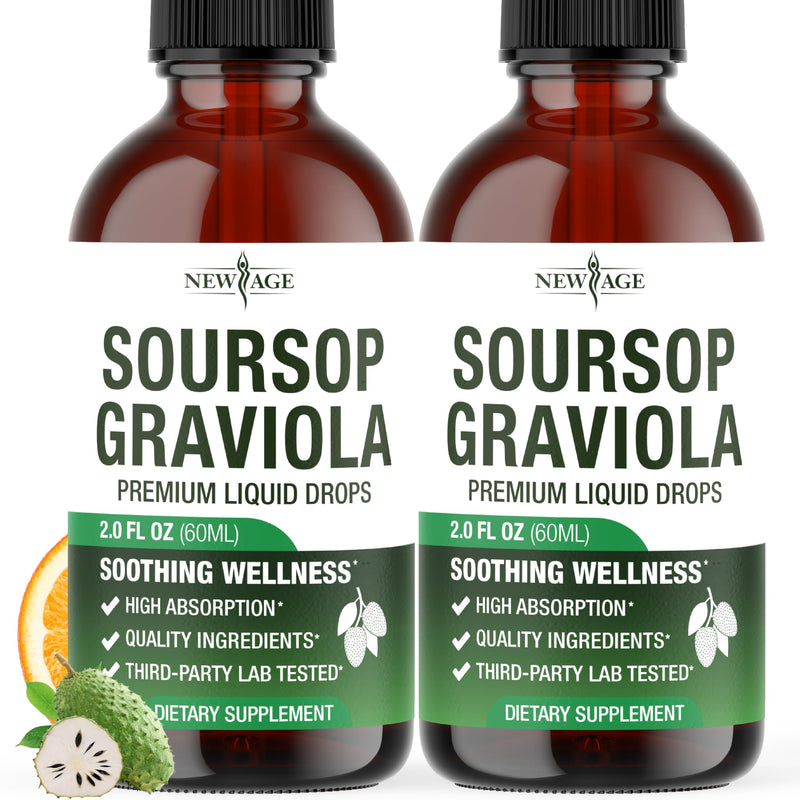 NEW AGE Soursop Drops - Soursop Bitters Liquid with Soursop Fruit and Leaves, Elderberry, Vitamin C and Olive Leaf - Multimineral & Vitamins Superfood - 4 oz 2 Fl Oz (Pack of 2)