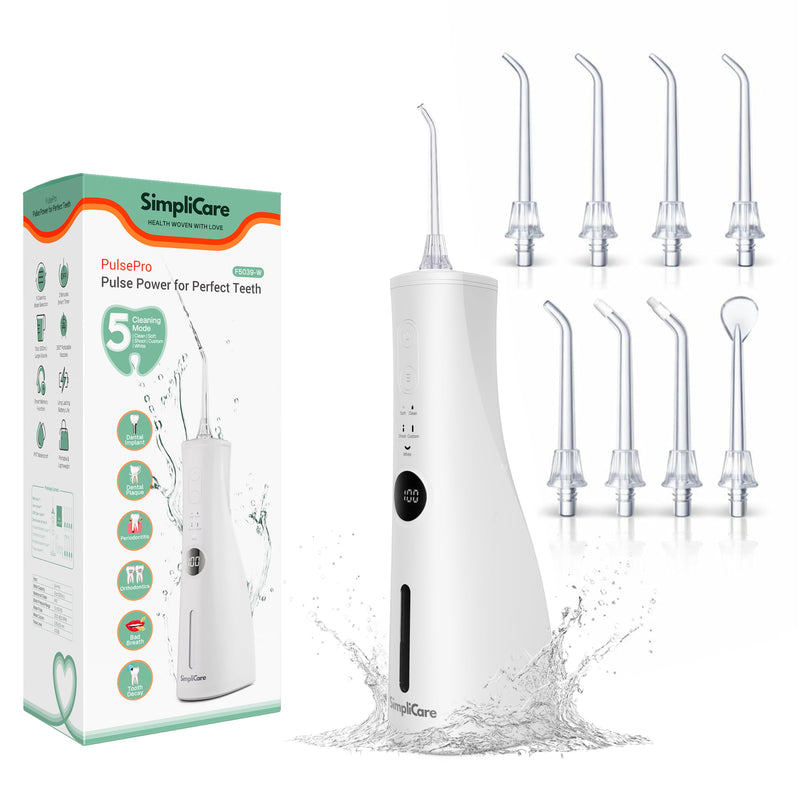 Cordless Water Flosser Oral Irrigator | 10–150 PSI Adjustable Pressure | 5 Cleaning Modes | 10 oz Tank | IPX7 Waterproof | 8 Jet Tips for Teeth, Braces & Gums | USB-C Rechargeable (F5039W) White
