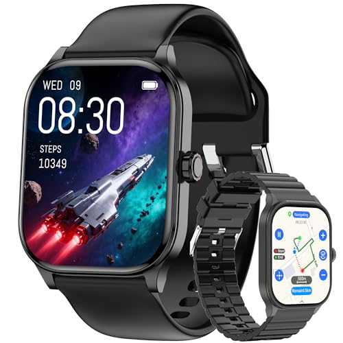 Smart Watch for Women Men, GPS Smartwatches with Heart Rate/SpO2/Sleep/Stress Monitor, 100+ Sports Fitness Watches, IP68 Waterproof Activity Tracker for Android/ iOS Phone (Black, 1.96"_GPS+Map) Black