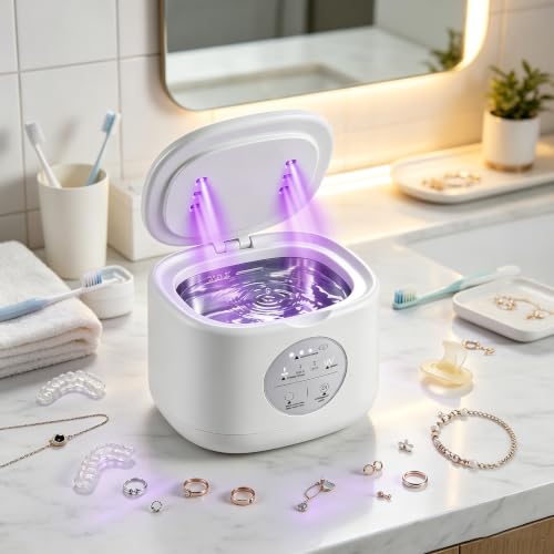 Ultrasonic Jewelry Cleaning Machine, 48KHz deep Cleaning Professional ultrasonic Cleaning Machine with one-Click Operation, Jewelry, dentures, Glasses, Food-Grade Stainless Steel Water Tank