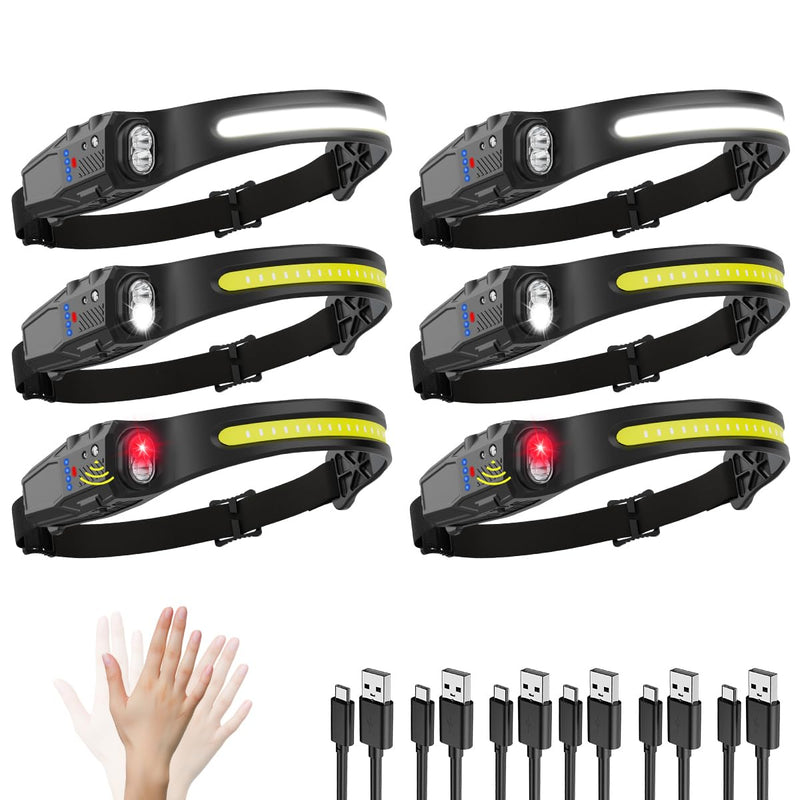 Headlamp Rechargeable 6Pack, 230° Wide Beam LED Headlamp, 7Mode Headlamps for Adults, Head Lamp with Motion Sensor, Red Light Head Lamps LED Rechargeable, Head Lights for Forehead Running Camping