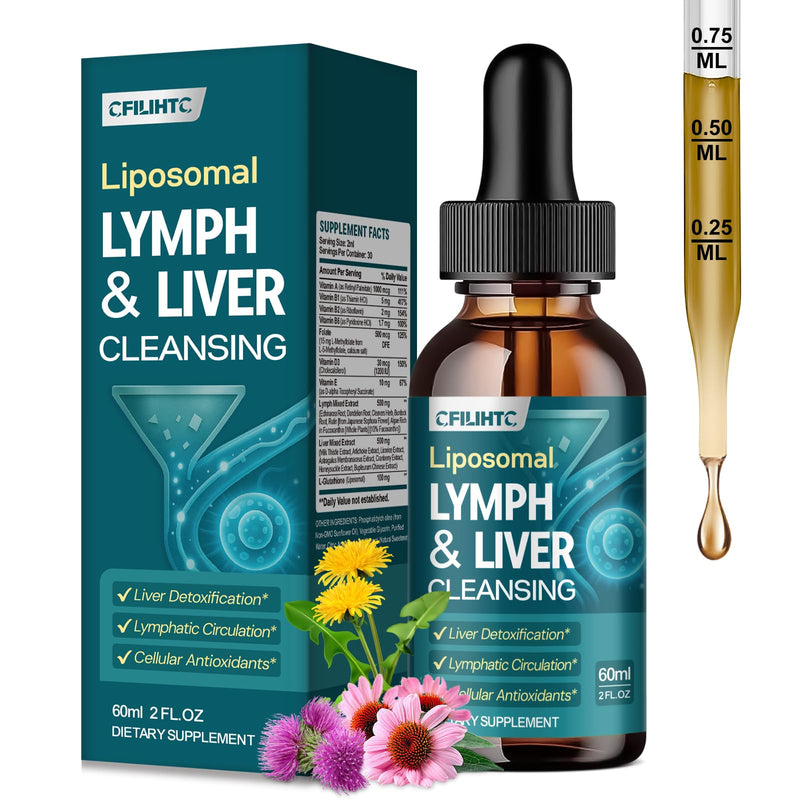 Liposomal Lymphatic Drainage Drops - 21 in 1 Liver Cleanse Detox & Repair with Milk Thistle, Echinacea, Burdock Root, Liposomal Glutathione, Vitamin Complex ''Lymph-Liver'' Gut & Metabolic Health Unflavoured 2 Fl Oz (Pack of 1)