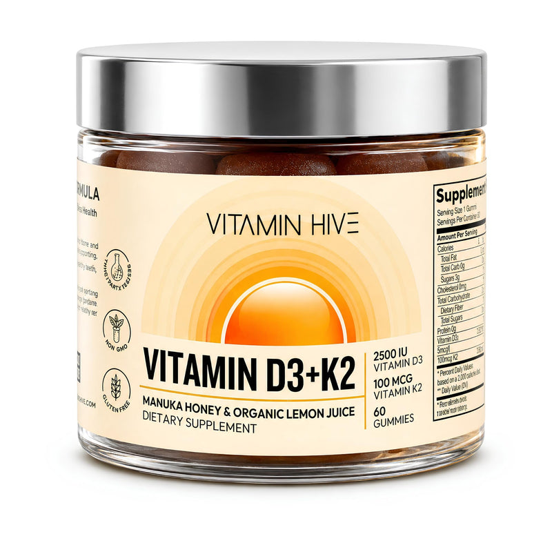 D3 K2 Gummies for Adults, Pharmacist-Formulated 2,500 IU Vitamin D3+ 100mcg K2 MK-7, Manuka Honey&Organic Lemon, Vegetarian Pectin, No Sugar Alcohols - Bone & Immune Support,60 Day Supply
