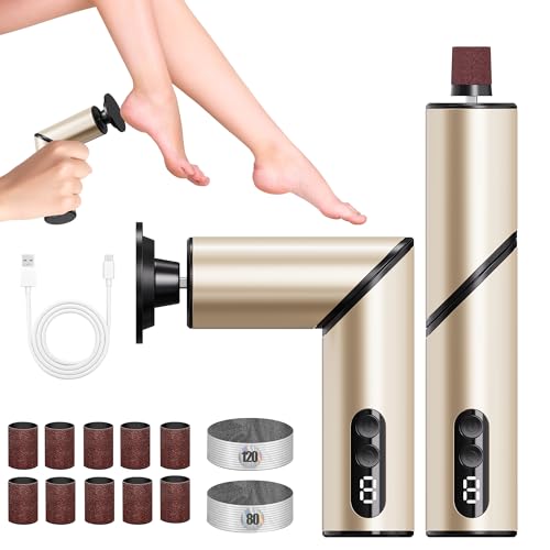 Electric Foot Callus Remover,2 in1 Rechargeable Callus Remover for Feet,9-Speed Cordless Electric Foot File Nail Grinder,Foot Scrubber Pedicure Tools for Dead Skin Dry Cracked Feet(Fold Gold) Gold Fold