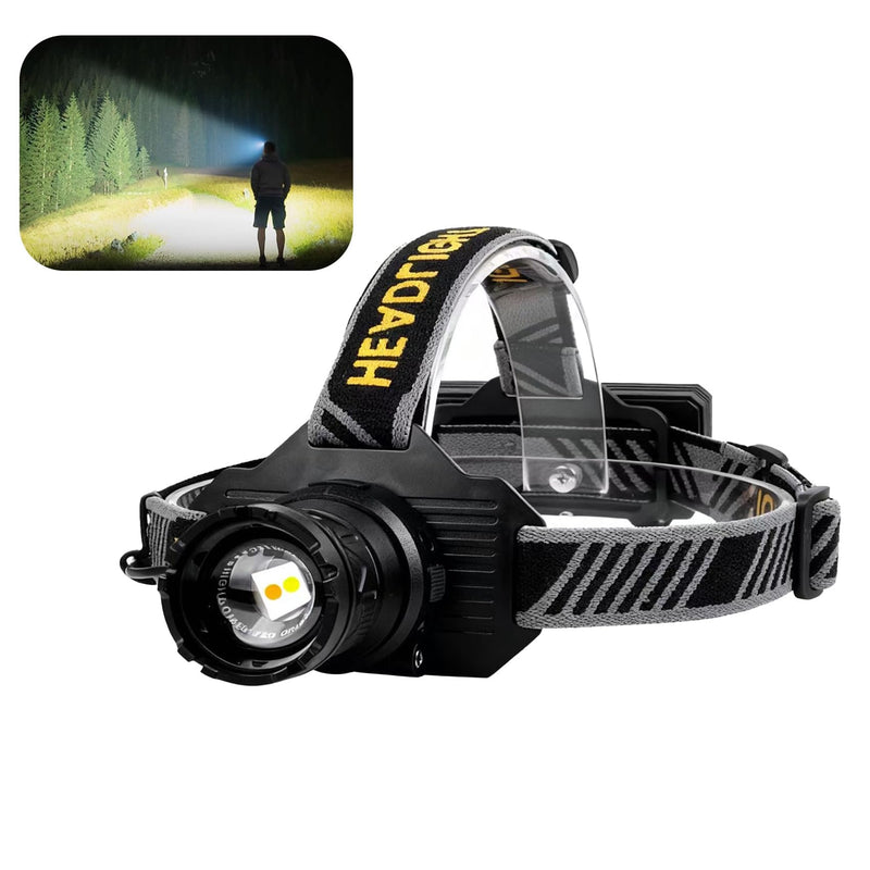 LED Headlamp Rechargeable，3200 High Lumens Head Lamp, Forehead Light Zoomable, Motion Sensor & IPX4 Waterproof & Battery Level Display, 90° Adjustable Headlight for Outdoor Camping,Cycling,Hiking A3