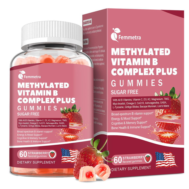 Ultra Methylated Vitamin B Complex Sugar Free Methylation Support Gummies | All B Vitamins + C D3 K2 Ashwagandha Magnesium Omega-3 CoQ10 TMG for Women Men, Methyl B12, L Methyl Folate B1 B2 B3 B5 B6 B7 60 Count (Pack of 1)