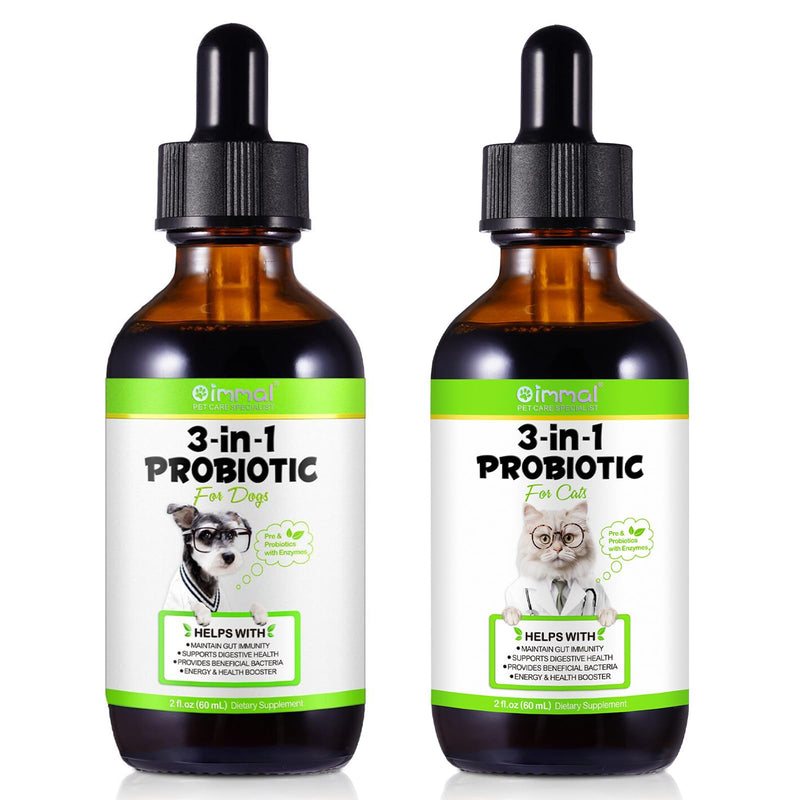 3-in-1 Probiotics for Cats 60ml + 3-in-1 Probiotics for Dogs 60ml, Supports Gut Health, Immune System & Diarrhea Relief - All Ages