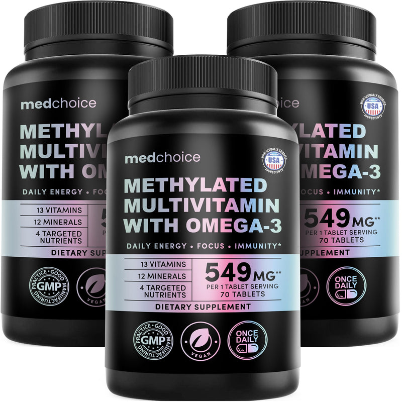 Complete 29-in-1 Methylated Multivitamin for Men & Women with Omega-3, Once Daily, 13 Vitamins, 12 Minerals, 4 Targeted Nutrients, Active B12, 5-MTHF Folate, P5P B6, Vegan, 70 Servings (3-Pack) 70 Count (Pack of 3)