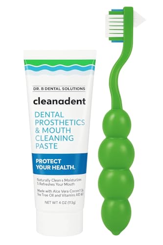 Dr. B Dental Solutions Denture Care Bundle | Cleanadent Denture & Gum Toothpaste (4 oz) + Ergonomic Toothbrush with Extra Soft Bristles | Ideal for Healthy Gums, Freshness & Stain Removal