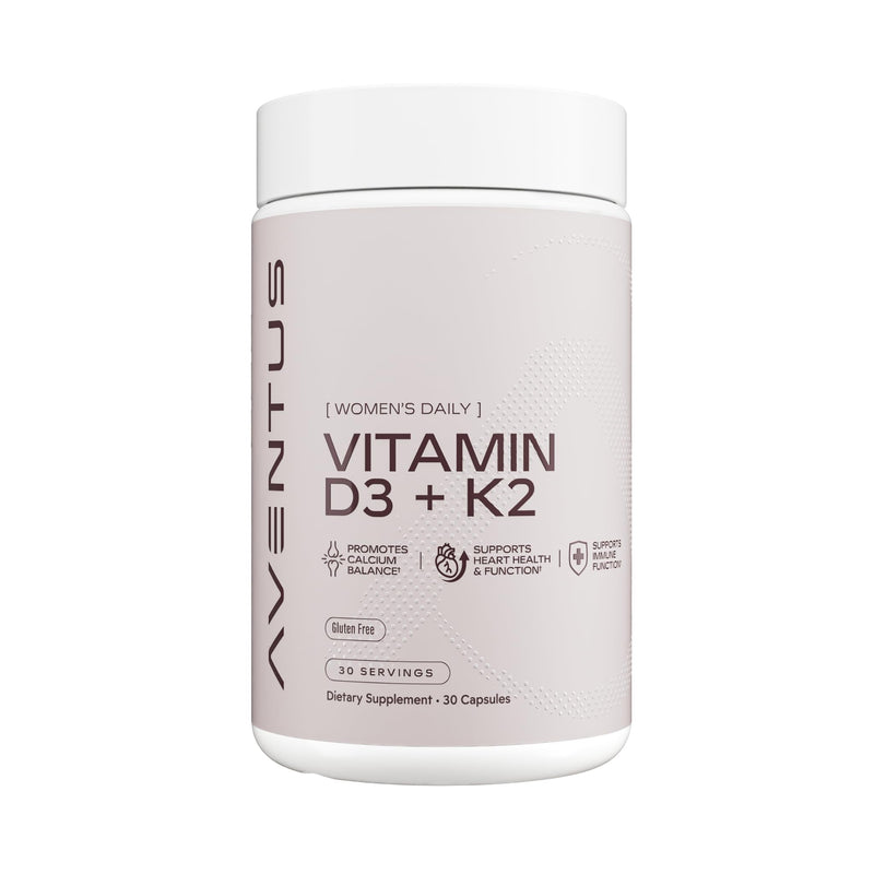 Aventus Women’s Daily Vitamin D3 + K2, 2,000 IU D3 & 100 mcg K2, 60 Vegan Capsules, Supports Bone, Heart & Immune Health