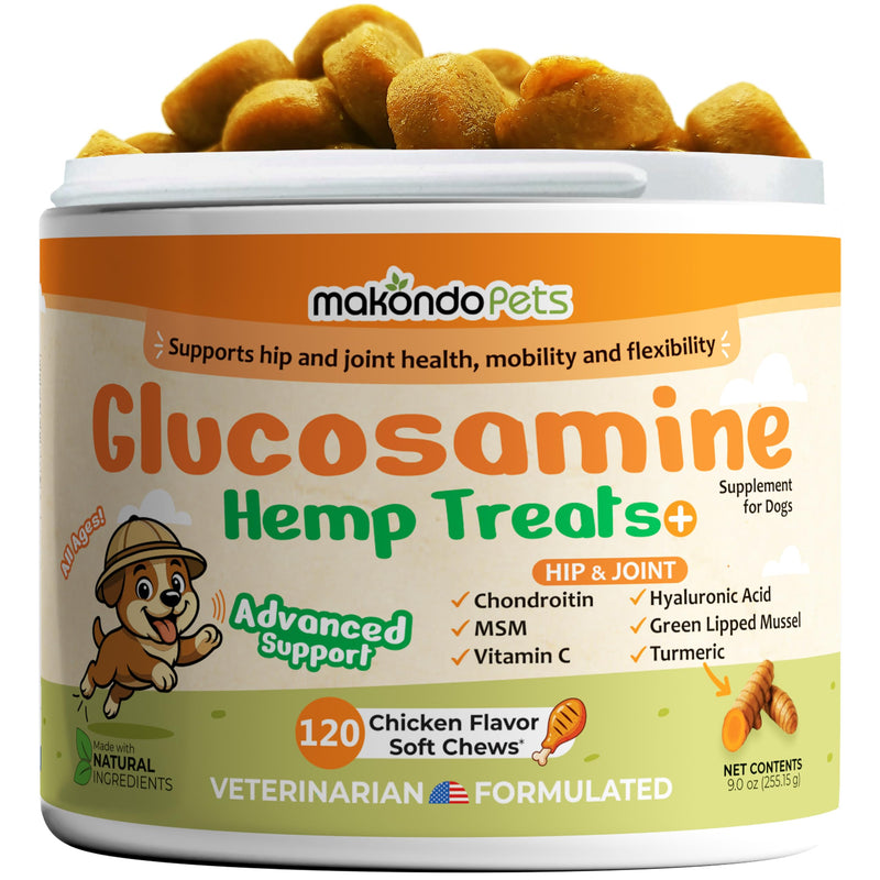 Advanced Hip and Joint Support for Dogs (120) – Glucosamine Chews with Green Lipped Mussels for Dogs, Chondroitin, MSM, Turmeric & Hyaluronic Acid – Mobility Soft Chews