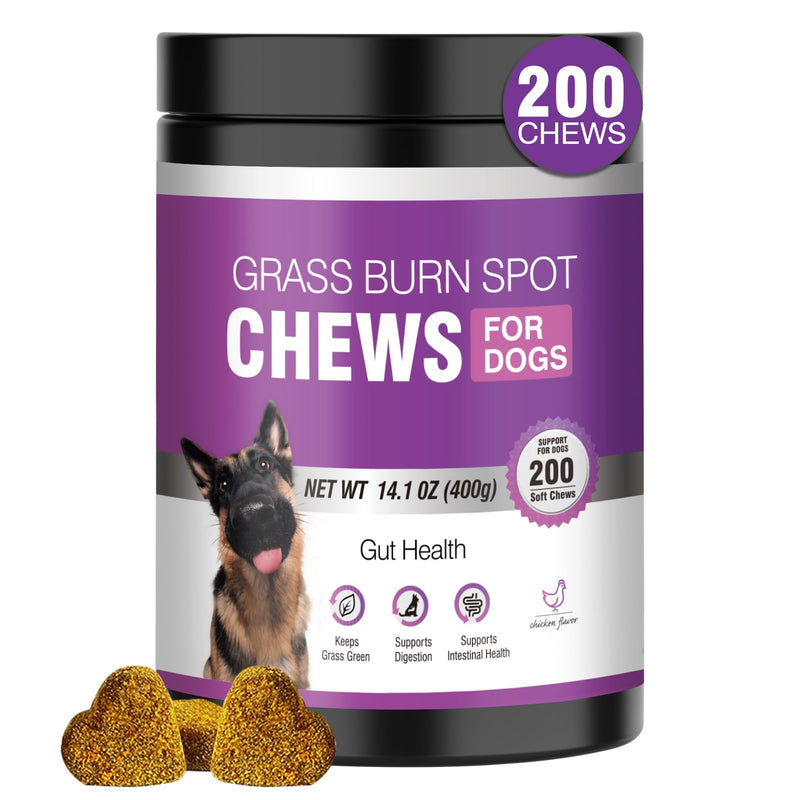 Grass Burn Spot Chews for Dogs Dog Pee Grass Neutralizer 200 Green Grass Dog Chews Urine Lawn Spot Protector Urinary Tract Support Dog Bladder Support Cranberry, Apple Cider Vinegar, DL-Methionine