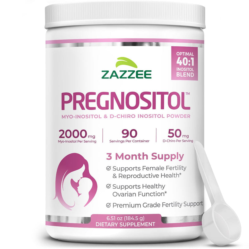 Zazzee PREGNOSITOL Powder, 3 Month Supply, Myo-Inositol & D-Chiro Inositol | 40:1 Fertility Blend, Free Scoop for Exact Dosage, Premium Balanced Formula, 180 Servings, Vegan, All-Natural and Non-GMO 6.51 Ounce (Pack of 1)