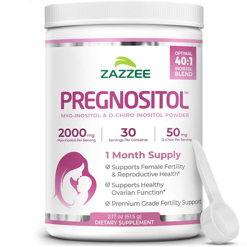 Zazzee PREGNOSITOL Powder, 30 Day Supply, Myo-Inositol & D-Chiro Inositol | 40:1 Fertility Blend, Free Scoop for Exact Dosage, Premium Balanced Formula, 180 Servings, Vegan, All-Natural and Non-GMO 2.17 Ounce (Pack of 1)