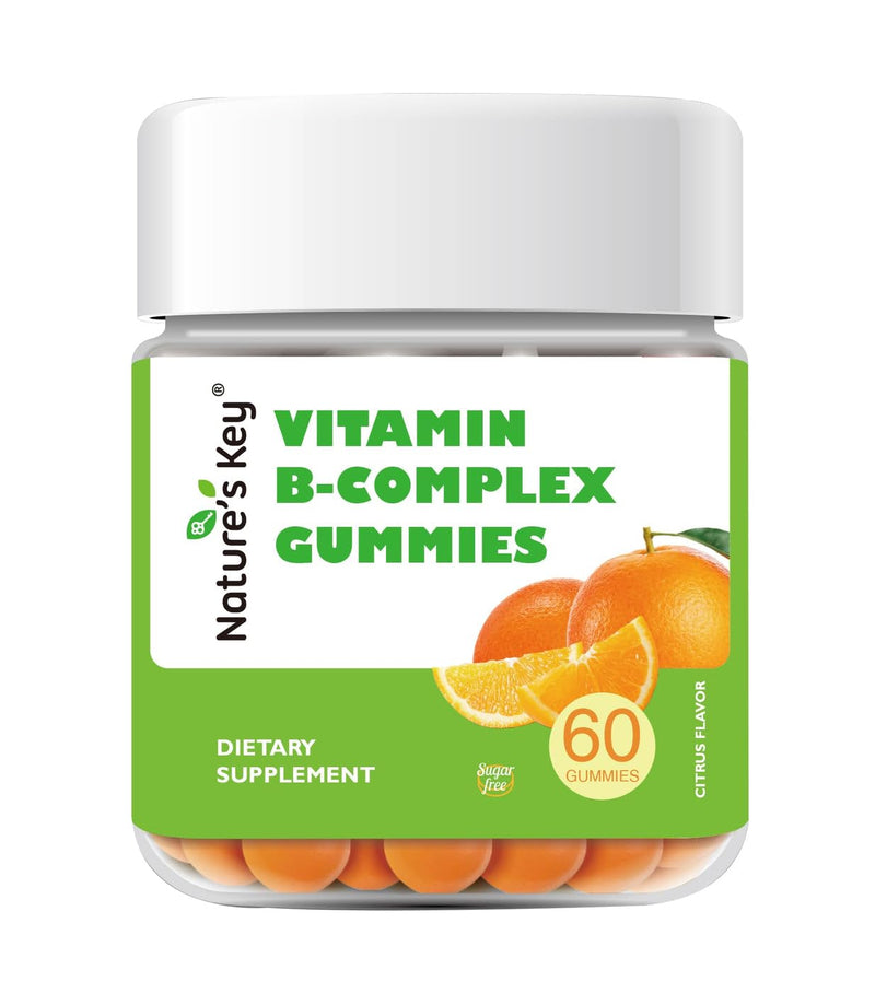 Nature's Key Vitamin B-Complex Gummies for Women & Men - Vitamin B1, B2, B3, B5, B6, B7, B9, B12 Supplements for Immune & Cellular Energy Support, Orange Flavor, 60 Count (30 Days Supply)