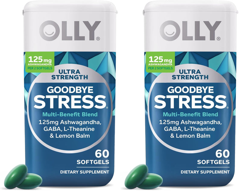 OLLY Ultra Strength Goodbye Stress Softgels, GABA, Ashwagandha, L-Theanine and Lemon Balm, Stress Relief Supplement - 60 Count (Pack of 2) 60 Count (Pack of 2)