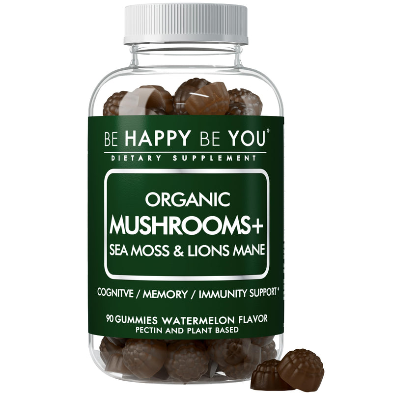 Organic Mushroom Sea Moss Gummies – Lion’s Mane, Reishi, Chaga, Cordyceps, Coriolus & Irish Moss – Cognitive & Immune Support – Vegan, Gelatin-Free, Pectin-Based – Watermelon – 90 Ct