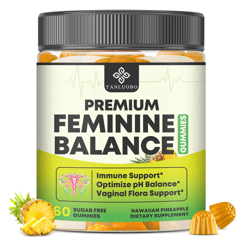 Feminine Balance Probiotic Gummies - Women's Vaginal Health Support | PH Balance & Odor, Flora, Immune Support | Probiotics for Women, Vegan Pineapple Flavor, 60 Count 60 Count (Pack of 1)