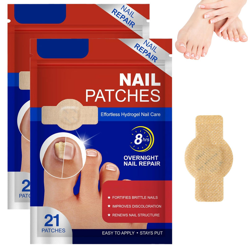 Nail Patches, 8-Hour Overnight Treatment, Fast-Acting Toenail Repair Patches, 21 Patch,for Damaged Nails Foot Nails Repair and Care,Strengthens Brittle Nail (21 Patch*2) 2 PCS