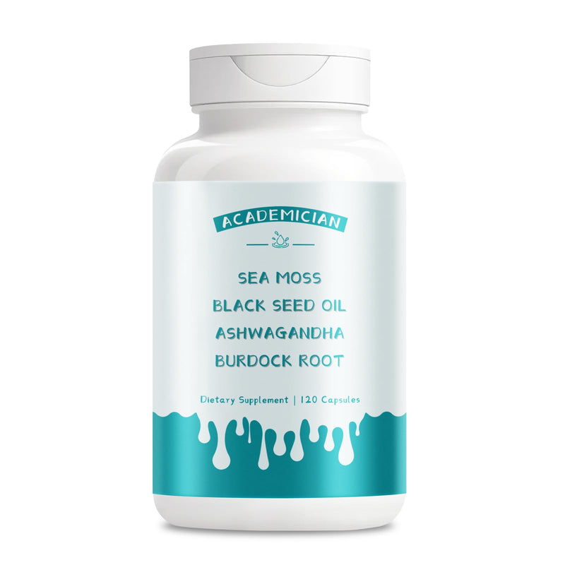 Ashwagandha Capsule with Black Seed Oil Capsules Sea Moss Burdock Root Bladderwrack Supplement - 120 Count