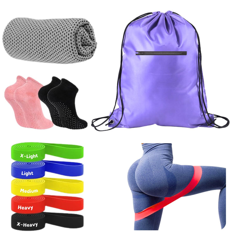 Pilates Bands Set for Women, Home Workout Pilates Equipment with Resistance Bands, Pilates Mini Bag, Pilates Starter Kit for Strength, Toning and Flexibility, Cooling Towel, and Yoga Socks Included