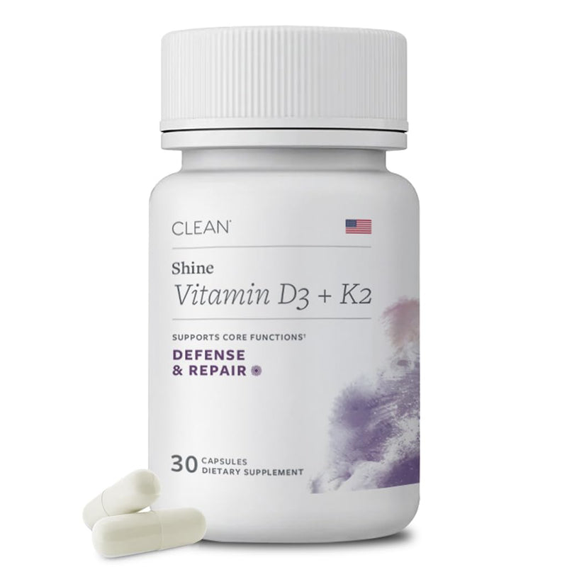 Clean Vitamin D3 K2, 2500 IU D3 + 45mcg MK-7, Bone & Immune Health, 30 Caps