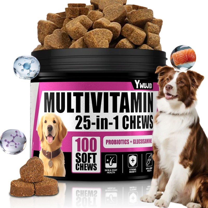 25-in-1 Dog Multivitamin Chewable with Probiotics,Dog Vitamins and Supplements Hip & Joints,Pets Immune Support,Skin,Coat,Heart,Gut Health Omega 3,Glucosamine for All Puppy,Adult & Senior Dogs