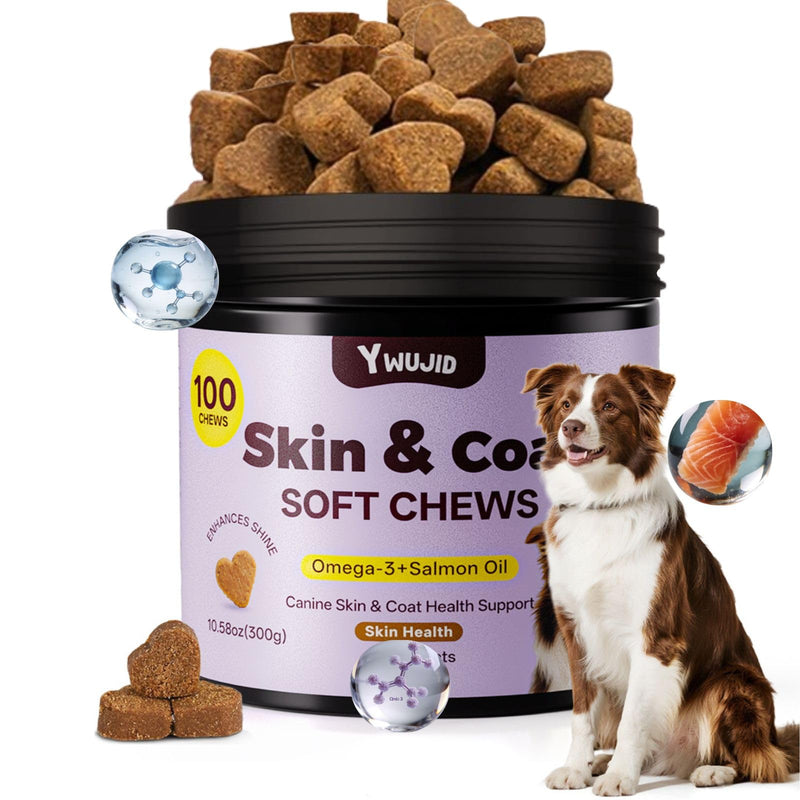 Salmon Oil Skin & Coat Supplement for Dogs-Omega 3 Fish Oil for Dog Healthy Skin,Glossy Coat with EPA & DHA Fatty Acid Heart Hip Joint Health,Skin Allergy,Hot Spot,Dry Skin,Itch Relief,Shedding
