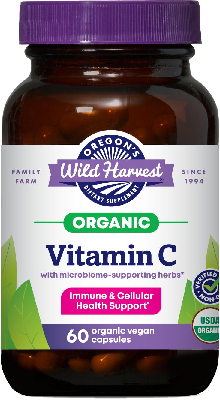 Oregon’s Wild Harvest Organic Vitamin C Capsules – 60 Vegan Capsules – Immune & Cellular Health Support with Amla Fruit & Red Marine Algae – USDA Organic, Non-GMO, Gluten Free