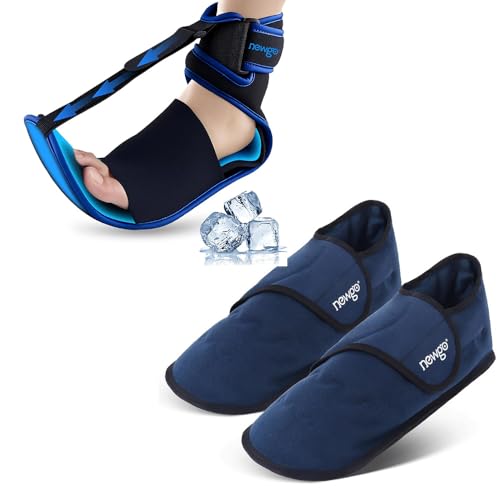 NEWGO Bundle of Plantar Fasciitis Night Splint and Foot Ice Pack Slippers