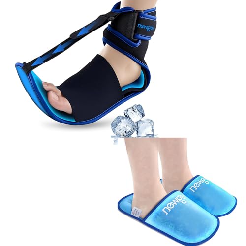NEWGO Bundle of Plantar Fasciitis Night Splint and Gel Ice Slippers